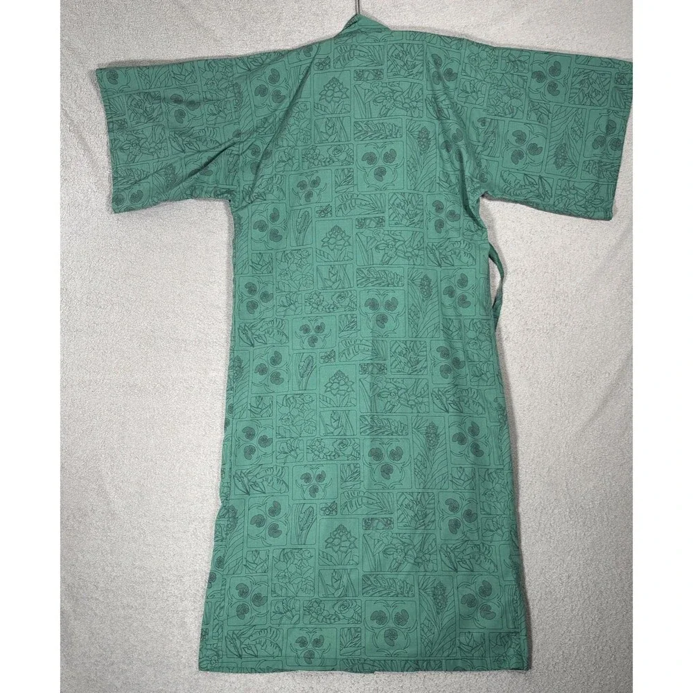 Vintage Women's‎ Emerald Green Kimono Robe Framed Botanical Patchwork Print MCM